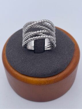Judith Ripka Sterling Silver 925 CZ Crisscross Highway Ring Cable Wide Band Sz10
